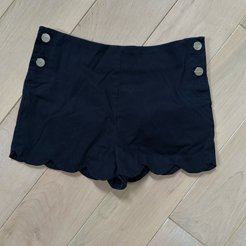 Jacadi Paris girls navy cotton Scalloped side snaps adjustable waist Shorts